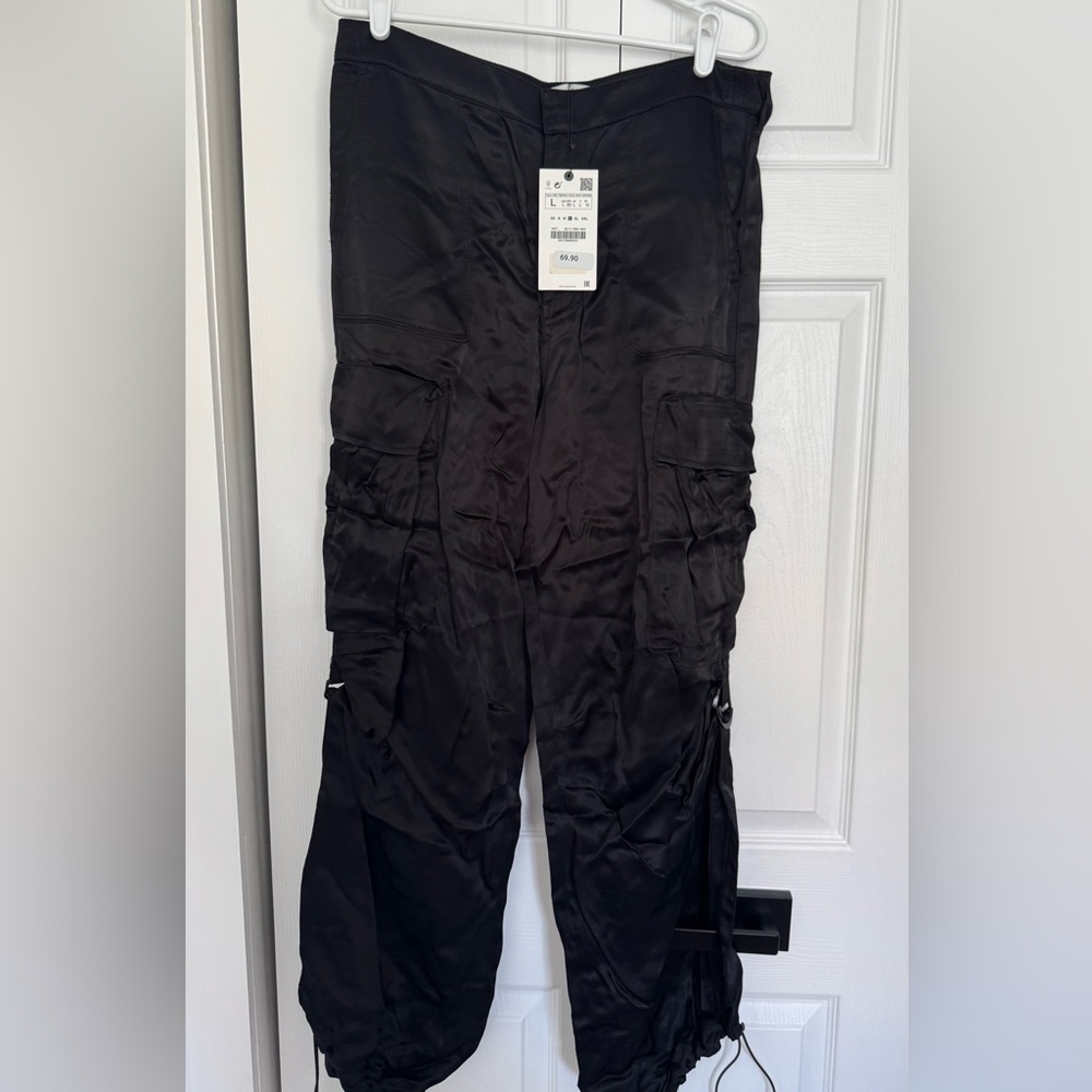 Zara Black Satin Utility Trousers